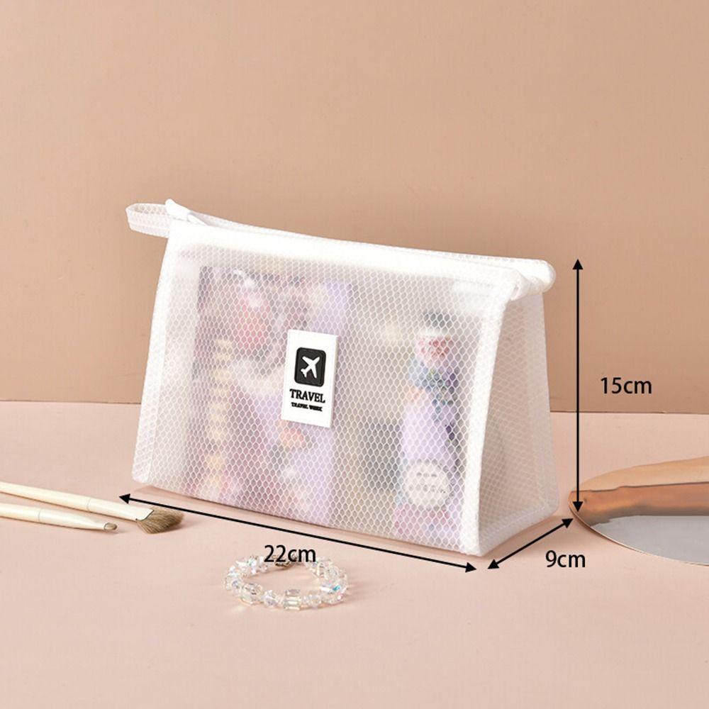 New Large Capacity Mesh Makeup Bag Zipper Transparent Cosmetic Bag Waterproof Handheld Toiletry Kit Bag Travel