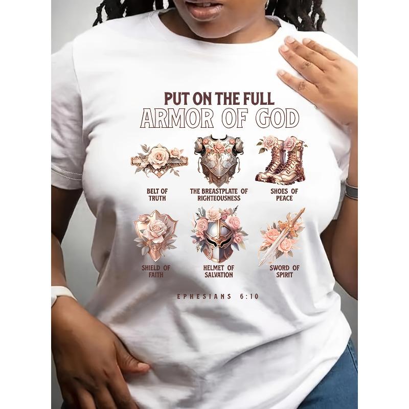 

European sizes Cross Armor Ephesians Printed Short Sleeve Crew Neck T-Shirt for Women - Directional Style S белый