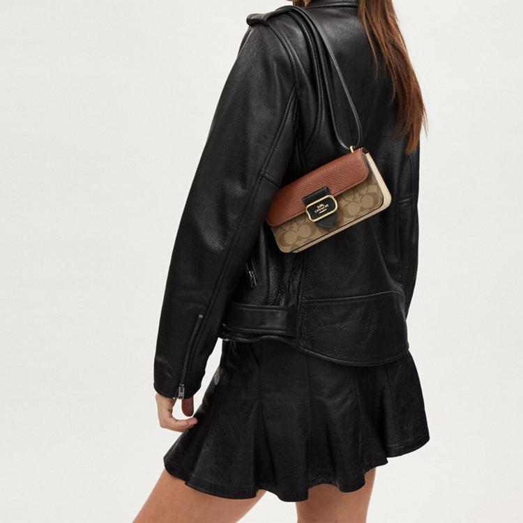 Coach Morgan Rindsleder mit Kunstleder Umhängetasche, Crossbody-Tasche Klein Damen Khaki Rotbraun Schwarz