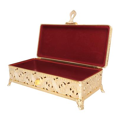 Vintage Metall Schmuckschatulle Weicher Samt Rostschutz Rechteckige Schmuckschatulle für Mädchen Frauen Halskette Ohrringe Ringe Gold