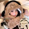 Winter hat plush thickened cute earphones bear hat scarf integrated plush ear protector pullover hat