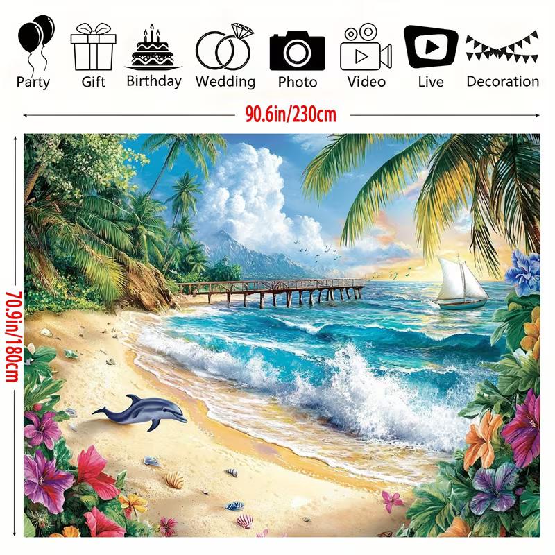 2D Sunset Mountain Seaside Hibiscus Flower Island Birthday Wall Tapestry 47.2x31.5inch/120*80cm