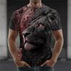 Men's Summer Crew-Neck T-Shirt with Cool Lion Print Casual Short-Sleeve Loose-Fit Pullover Fashionable Street Style for Men