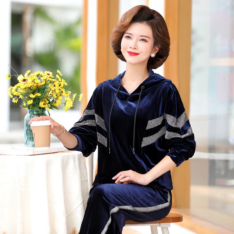 

BV12233 Женский осенний костюм-двойка из золотистого бархата для людей среднего и пожилого возраста, повседневная одежда 3XL (Recommended 62-70 kg)