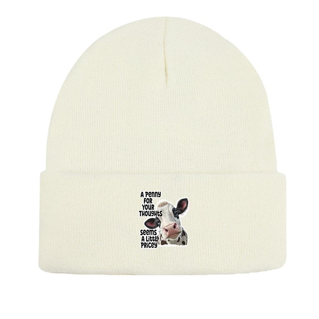 Vivid Cow Print Knit Hat Beanie, Animal Woman Cap Warm Lightweight Unisex Bonnet Knitted Cap Beanie