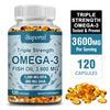Omega-3 Fischöl Kapseln 3600mg - mit EPA, DHA - 3x Stärke, Immununterstützung