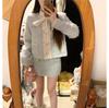 Costum stil bogat Xiaoxiangfeng pentru femei, jachetă cardigan albastru, fustă tip șold toamnă-iarnă, set elegant din două piese