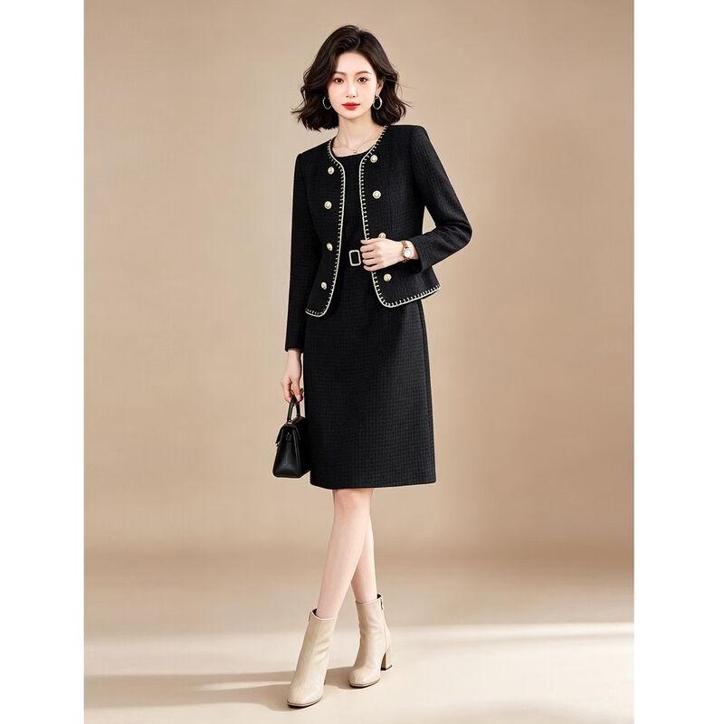 EST+II Women's Round Neck Button-Down Long Sleeve Two-Piece Dress Set
