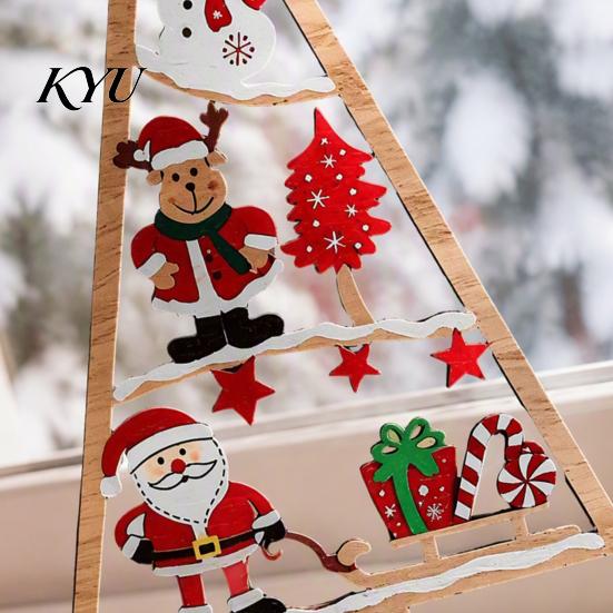 Vintage Style Xmas Decor Wooden Tabletop Christmas Tree Decor, Hollow Ornament, Farmhouse Desktop Ornament Centerpiece for Holiday Party Home