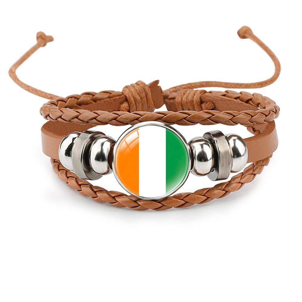 World Cup Leather Bracelet National Flag Soccer Match Souvenir  Adjustable Cowhide Woven Bracelet for Men Women,Sports  Fan Accessories