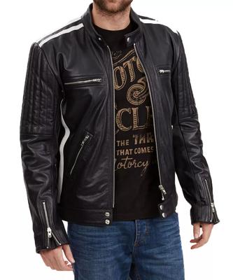 AL-KHALID Handmade Men's Black Genuine Lambskin Leather Jacket Stylish Biker Motorcycle