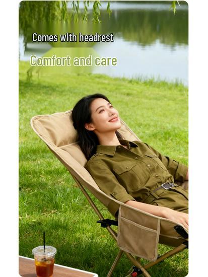 Adjustable Portable Outdoor Folding Recliner: Moon Chair for Camping, Beach, Fishing, and Lunch Breaks.