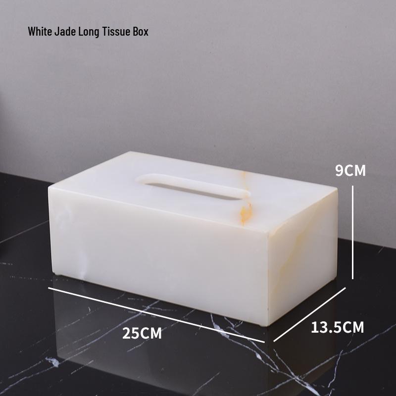 Lux White Jade Bathroom Set: Basin, Tray, Tissue Box, Lotion Dispenser - 4 or 5 Piece Set