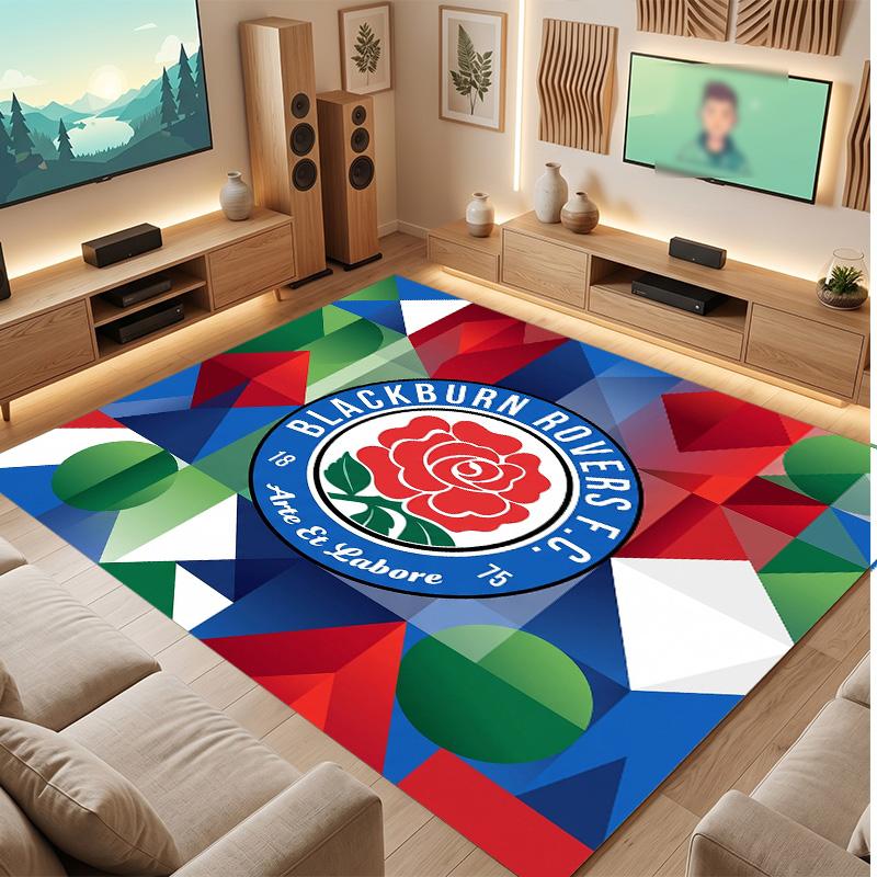 Blackburn Rovers Football Print Crystal Velvet Rug, Comfortable Water Absorbent Non Slip Indoor Floor Carpet