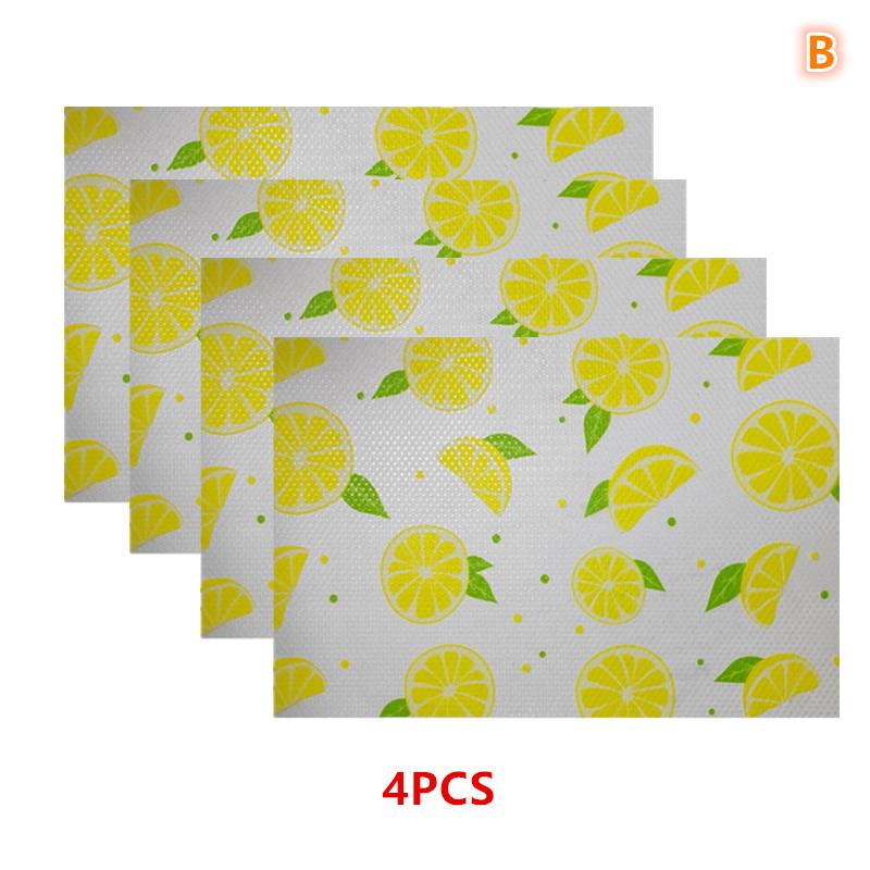 4PCS No Residue Refrigerator Pad Waterproof Anti-oil Cuttable Washable Kitchen Placemat for Shelf Drawer Liner