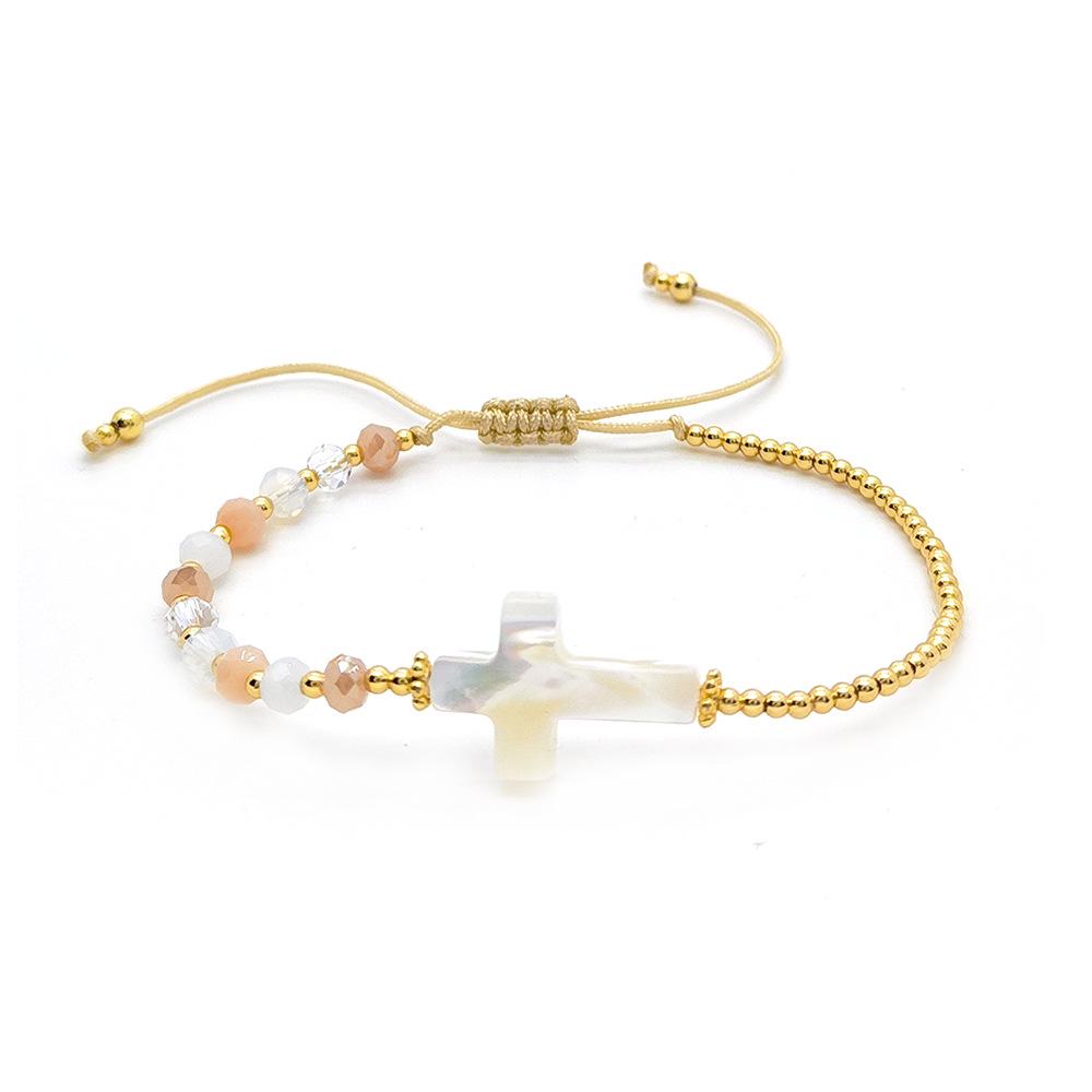 Minimalist Handmade Crystal Shell Cross Woven Bracelet for Women