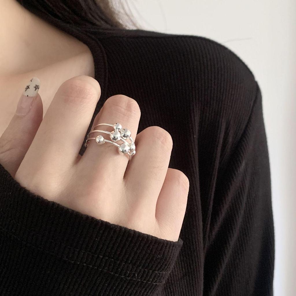 Anello Vintage Crossover Placcato Argento S925 Coreano - Design Aperto Rotondo e Quadrato da Donna per Dito Indice