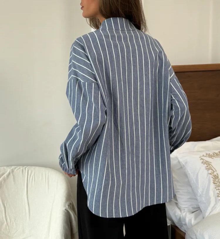 2025 Autumn/Winter Women's Long-Sleeved Striped Cardigan Shirt Jacket