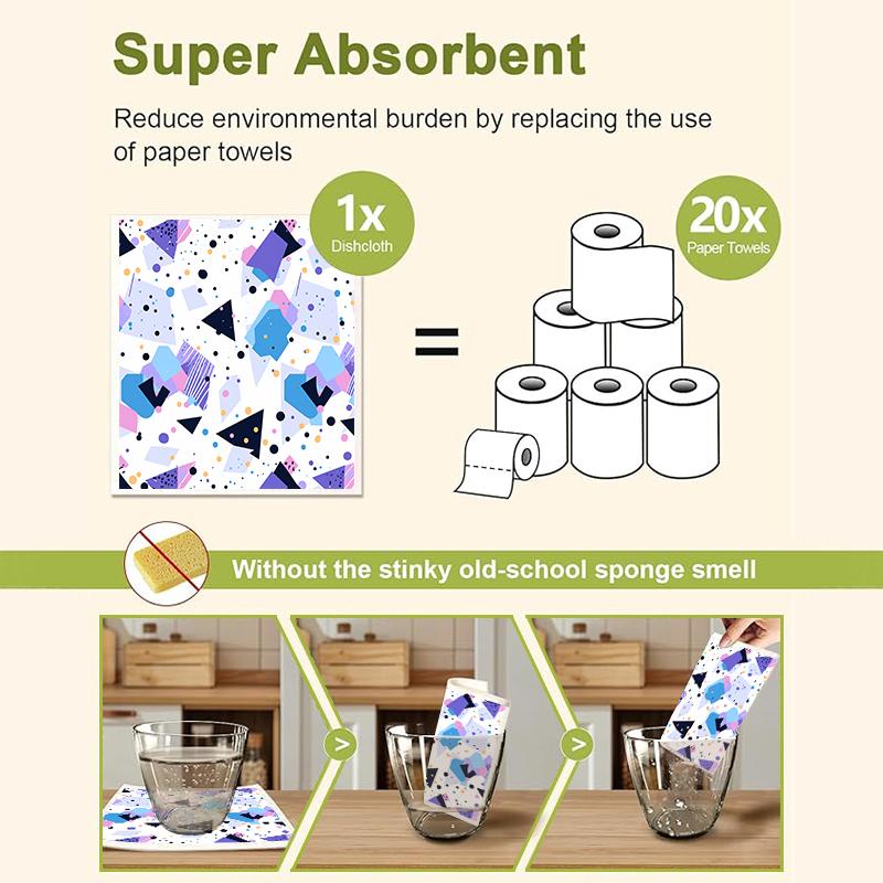 6PCS Swedish Dishcloths Biodegradable Eco-Friendly Dish Rags Reusable Absorbent Kitchen Washable Cleaning Cloths Geometry Pattern Dish Towels