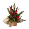 Small Christmas Artificial Plants with Burlap Base Faux Pine Branches with Red Berries/Poinsettias Flower