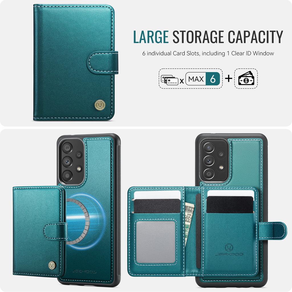 For Samsung Galaxy A53 5G Case JEEHOOD J09 RFID Blocking Card Holder Leather Back Phone Cover Magnetic Case