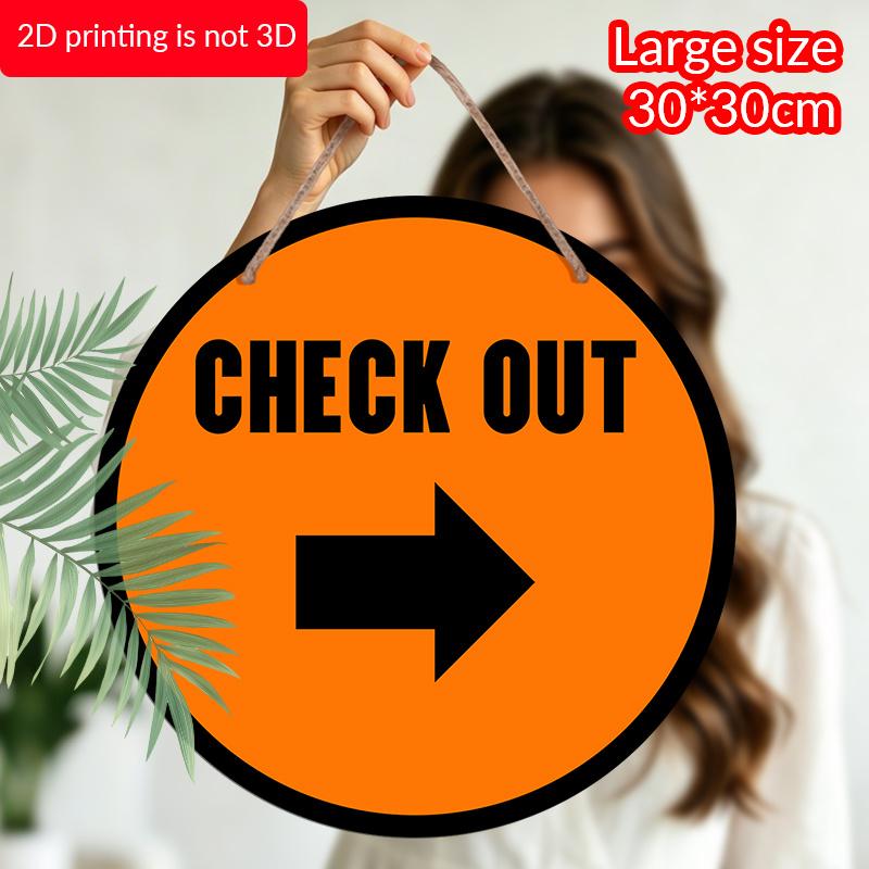 2D Flat 1pc Bright Orange Check Out Sign, Round Aluminum Directional Sign with Right Arrow, Durable Weatherproof Sign for Shop, Supermarket, Retail