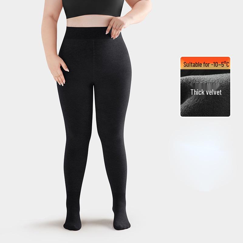 Warm Seamless High-Waisted Footed Leggings for Plus Size Women and Girls - Non-Slip Autumn/Winter