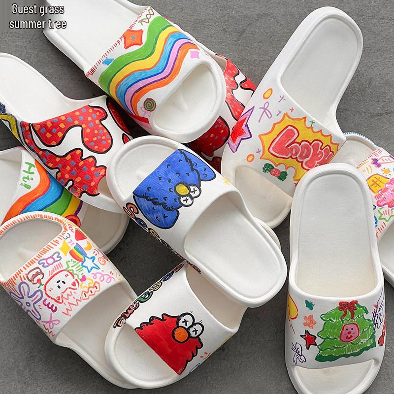 Non-Slip DIY Slippers for Kids, Home & Bathroom, White Solid Color, Summer Gift Pack