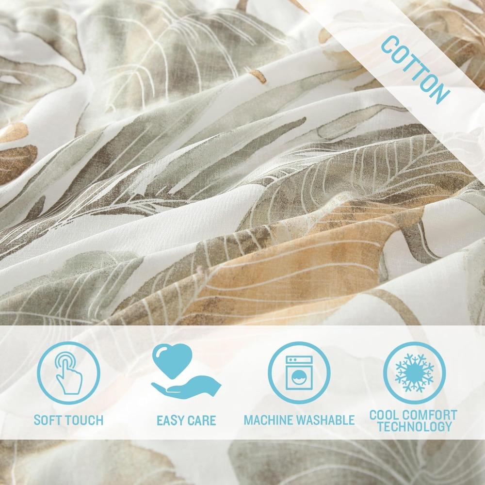 Luxury King Size Duvet Cover Set In Soft Cotton with Coordinated Pillow Shams, Tropical Style Bedding with Solid Color Reverse