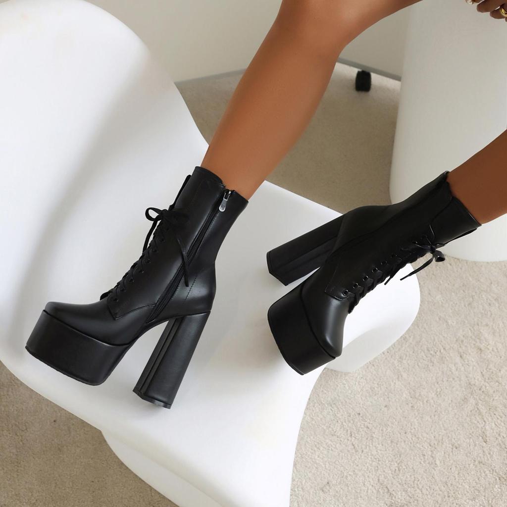 7/Women's High Heel Short Boots Sexy Waterproof Platform Thick Heel Autumn/Winter New Large Size Short Boots