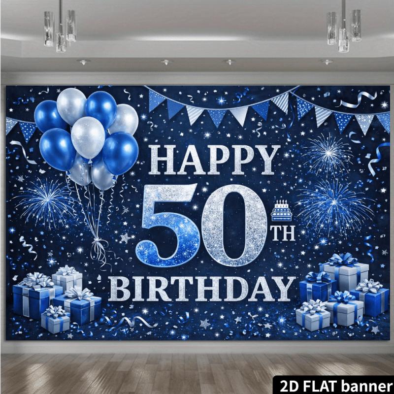 2D-ebene blau-silberne Kulisse für die Feier zum 50. Geburtstag, aus Polyester, für Familientreffen
