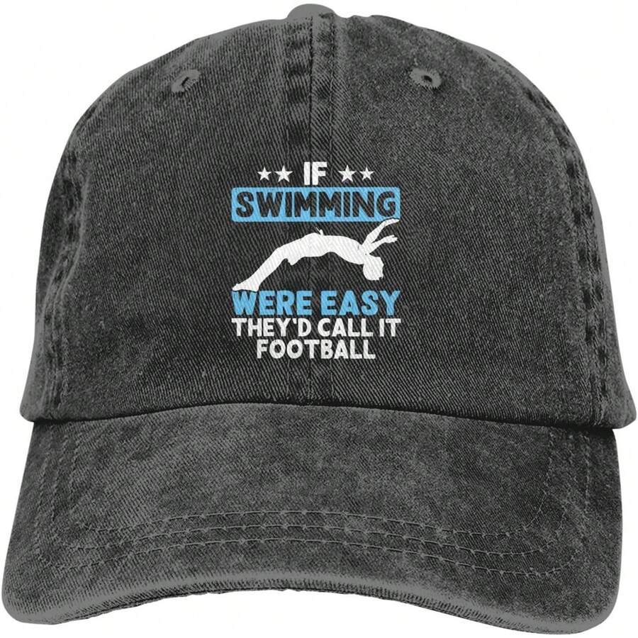 Adjustable Cotton Baseball Cap With Embroidered Swim Like A Girl Quote Unisex Low Profile Dad Hat