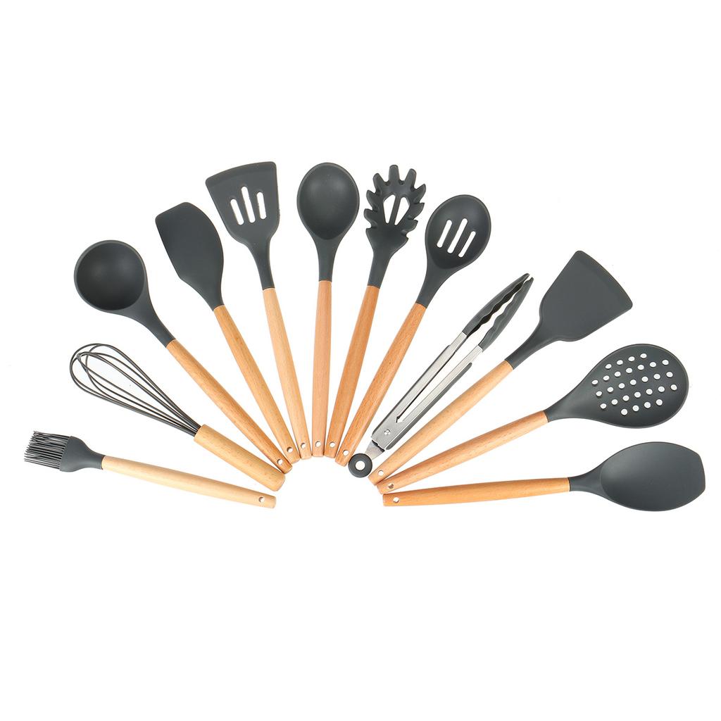 Bucket Silicone kitchen Utensils Set Wooden Handle Nonstick Cooking 12 PCS Bucket Silicone kitchen Utensils Set Wooden Handle Nonstick Cooking 12 PCS