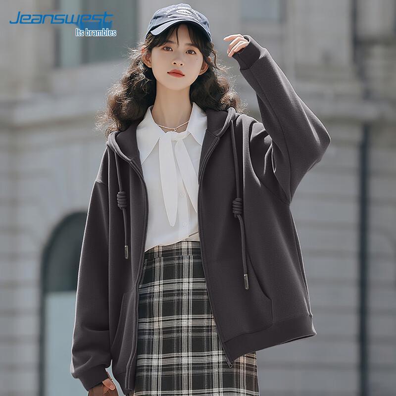 JEANSWEST Women's Casual Oversized Hooded Sweatshirt Jacket