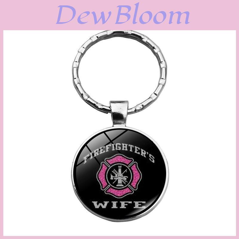 Stylish Rescue Firefighter Emblem Keychain Gemstone Zinc Alloy Key Ring Modern Accessory