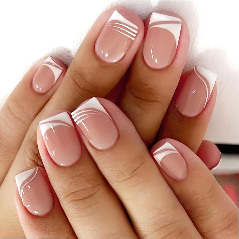 

24PCS French Tip Nude Press On Nails, Short Almond False Nails, Reusable Acrylic Kit with Adhesive Tape & File for Women Gift червоний