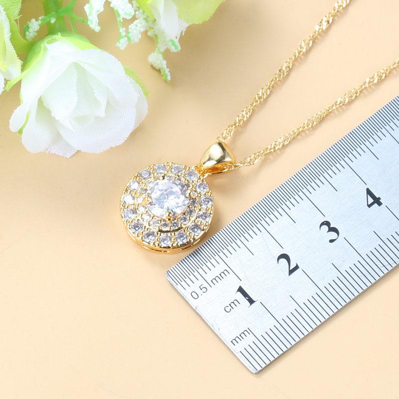 Simple Round Bridal Four-Piece Suit White Zircon Crystal Gold Color Women Jewelry Sets Dangle Earrings/Bracelet/Ring 6-Colors