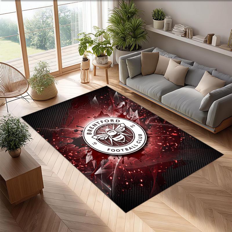 Brentford Football Print Crystal Velvet Rug, Comfortable Water Absorbent Non Slip Indoor Floor Carpet