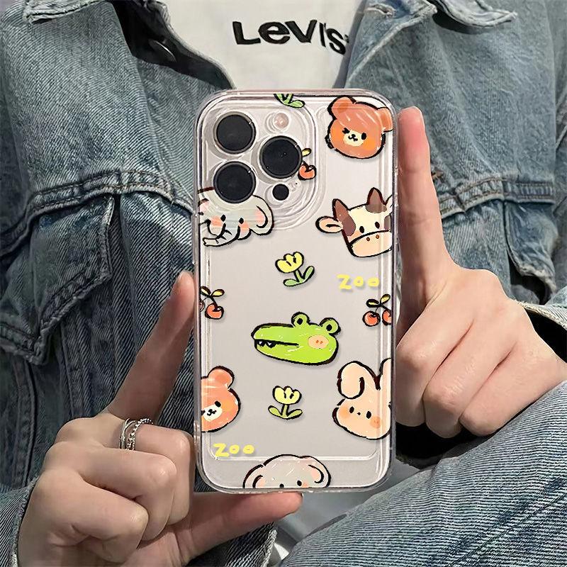Cartoon Animal Avatar for iPhone17PorMax Mobile Phone Case Apple 14/15 Fine Hole 15 Transparent 12