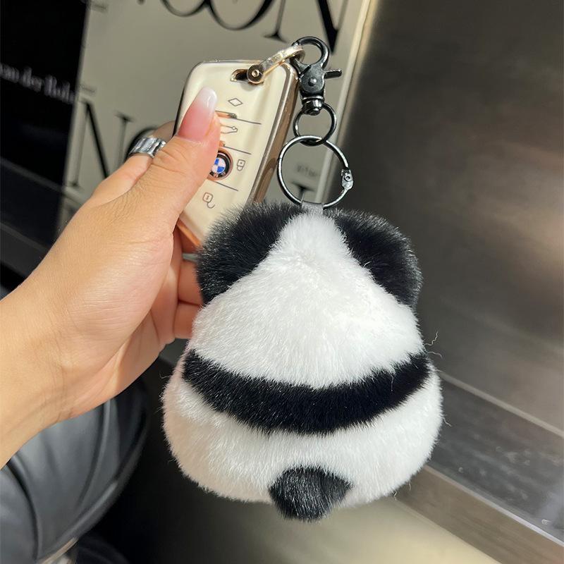 Cute Panda Plush Keychain Fluffy Animal Bag Charm for Car Keys and Backpacks