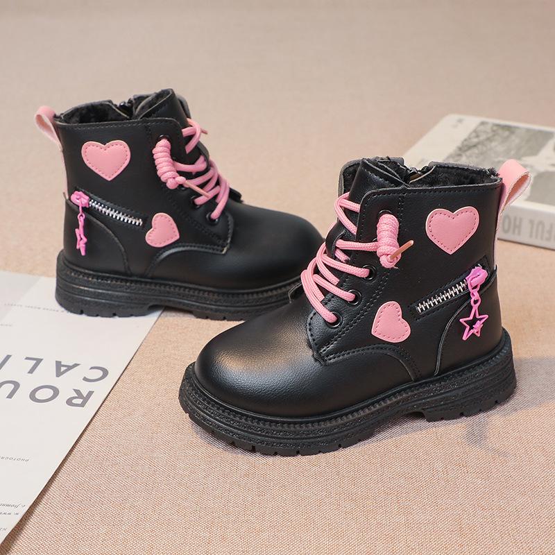 Girls Martin Boots 2025 Autumn and Winter New Children's Leather Boots Velvet Short Boots Girls Single Boots Foreign Princess Boots