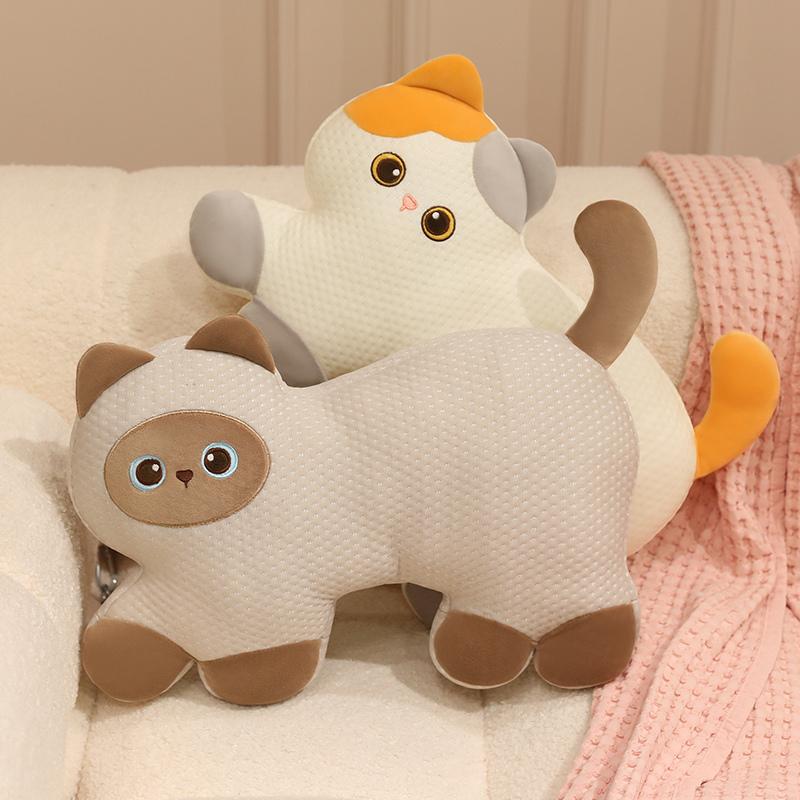 45/60cm Adorable Siamese Cat Plush Pillow Calico Cat Cushion With Cooling Surface Great Summer Present For Kids Adults