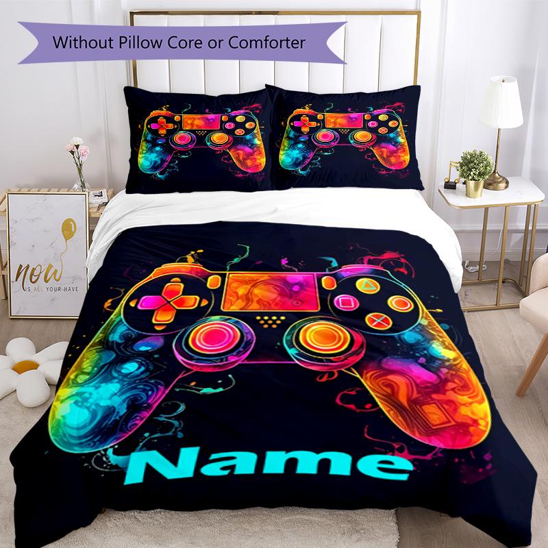 3pcs Custom Name Game Controller Bedding Set Duvet Cover Closure Includes 1 Duvet Cover & 2 Pillowcases, Soft and Comfortable for All Seasons.