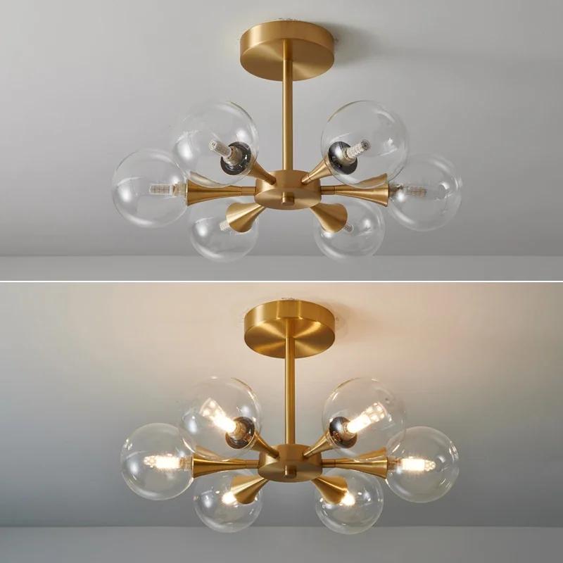 Modern luxury LED chandelier kitchen bedroom dining room copper glass ball Nordic creative home ceiling chandelier home lighting