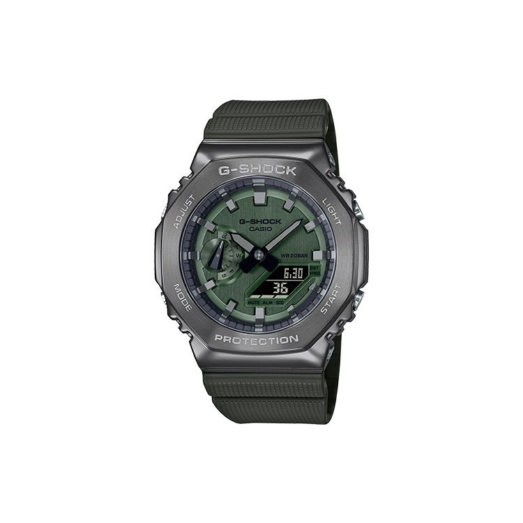 

Casio All Metal Series Octagonal Slim Simple Fashion Quartz Movement Resin Strap Watch Men Watches Green GM-2100B-3AJF Regular Watch Box,Green