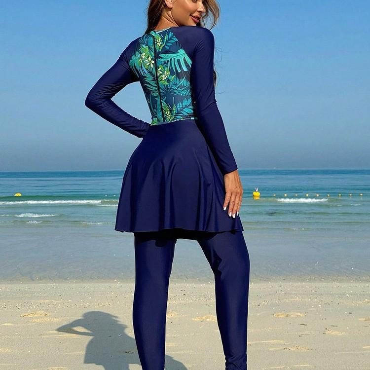 TS JYL-SW032 Long Sleeve Skirted Two-Piece Swimsuit, Conservative UV Protect Swimwear