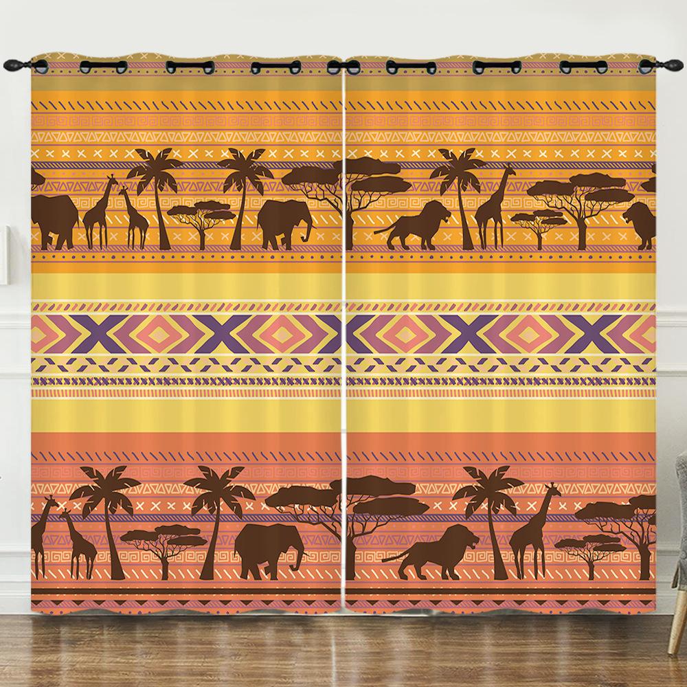 Curtains Ethnic Style Color Elephant 3D Digital Printing Blackout Curtain Punching 2pcs*97cm*114cm*2