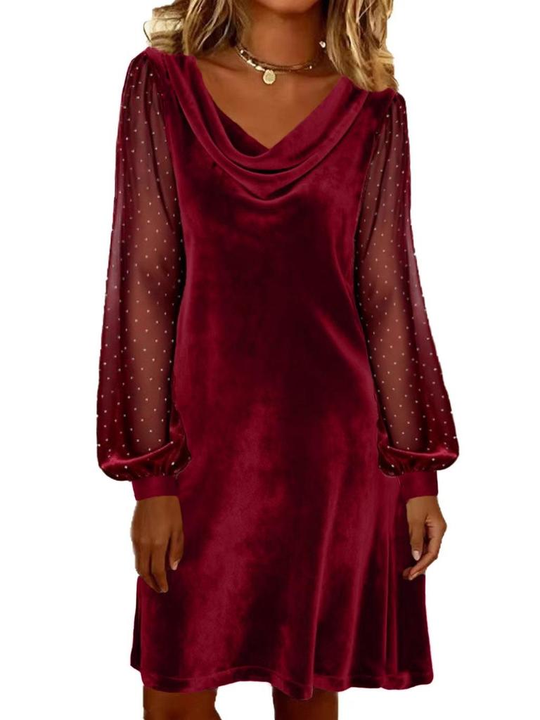 2026 Spring European & American Women's Solid Color V-Neck Mesh Puff Top