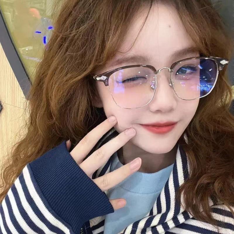 Anti-blue Glasses Frame Men's and Women's Retro Business Flat Glasses Myopia Glasses