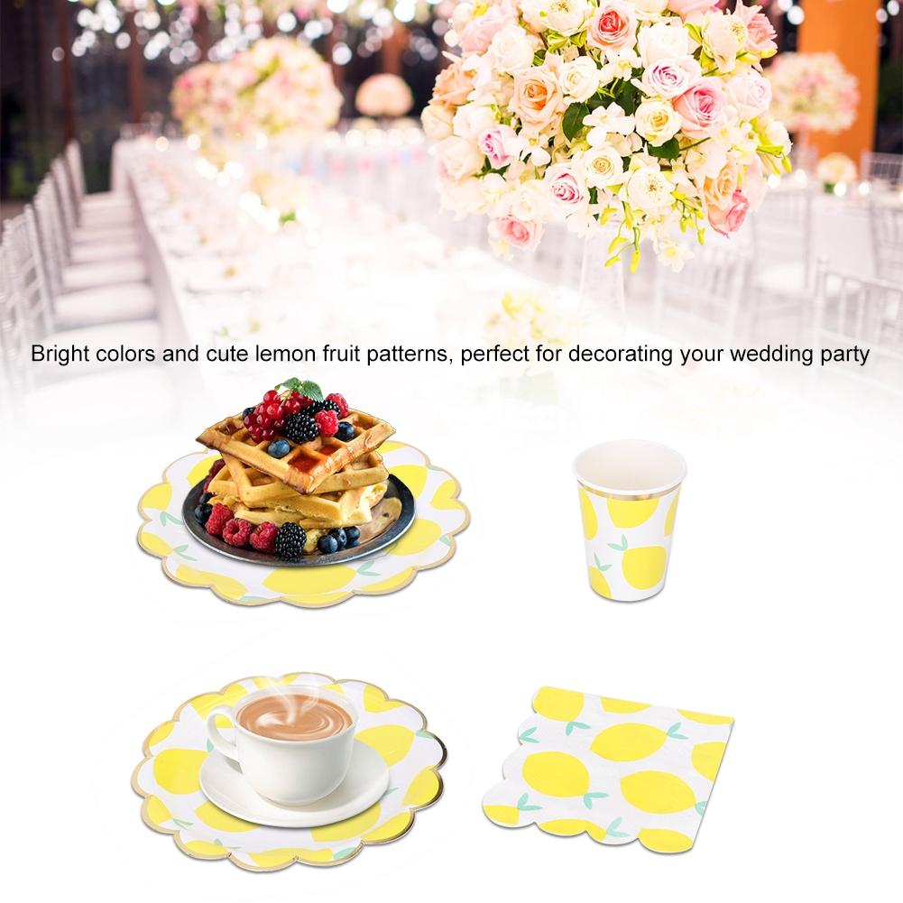 Cute Lemon Fruit Themed Wedding Party Disposable Paper Cup Plate Napkin Tableware Set